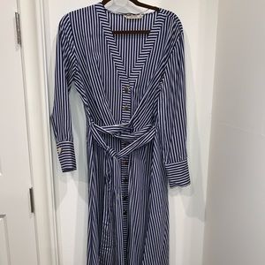 Zara Navy and White Stripe Belted Dress